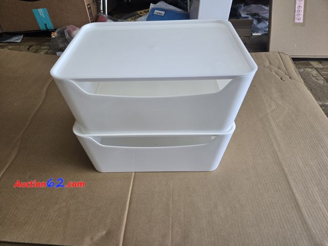 Lot 44-6956g - Elever Plastic Stackable Storage Bins with lids 2 pack 13x9.5in, 6in tall Appears New, A basic inspection has been given to this item. Sold ...