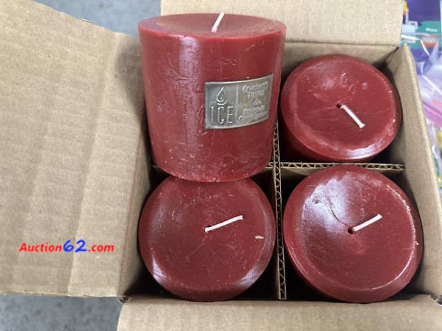 Lot 44-7503g - Set of 4 3x3 pillar cranberry fusion candles. New. See photos. Not Tested Never opened, Factory Sealed