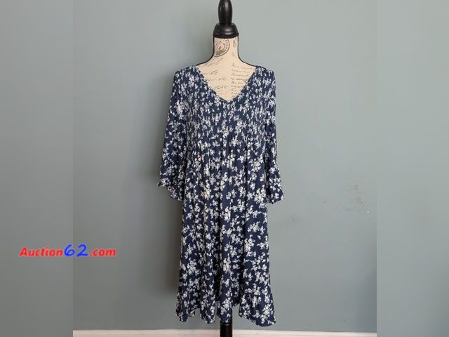 Lot 44-3050g - New Size 2XL - Coolmee Blue Floral Dress - New with Tags - See Pictures