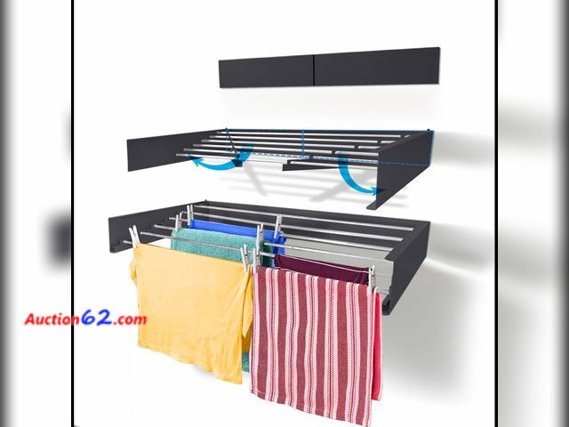 Lot 44-571t - Step Up Laundry Drying Rack (40-INCH Industrial Gray), Wall Mounted, Retractable Clothes Drying Rack, 60lbs Capacity, 20 Linear Ft, with Wal...