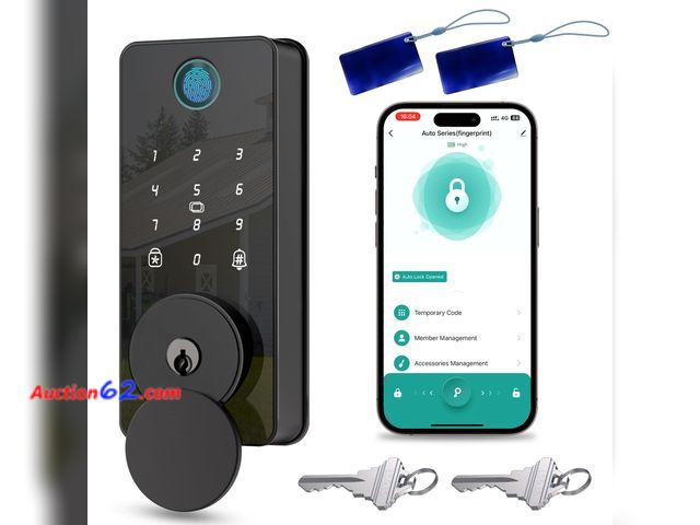 Lot 44-20j - Keyless Entry Door Lock, Biquole Smart Lock with App Control, Fingerprint Door Lock, Electronic Keypad Deadbolt, Auto &amp; One Touch Lock |...
