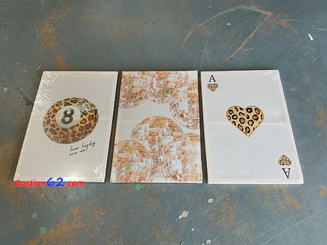 Lot 44-4035j - 3Pcs Trendy Leopard Disco Ball Canvas Wall Art Preppy Ace Cards Poster Prints Leopard 8 Ball Wall Decor pictures Stylish Lucky Printings Art...