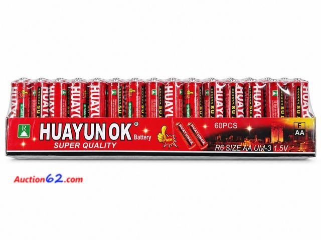 Lot 44-6084m - HUAYUNOK AA BATTERIES 60 pack. New See All Photo's Not Tested Never opened, Factory Sealed