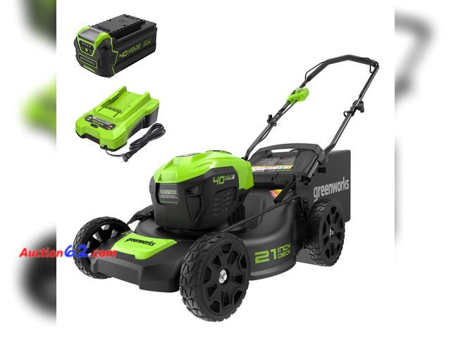 Lot 44-148o - Greenworks 40V 21" Push Mower, 5.0Ah USB Battery- Missing (1) Battery Powers on, not tested further