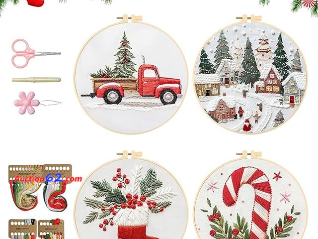 Lot 44-9124j - Lot of (3) Vincofoo 4PC Christmas Embroidery Kit Appears New, A basic inspection has been given to this item. Sold AS-IS.