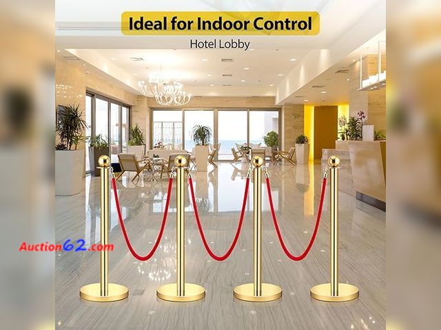 Lot 44-91z - GARVEE Velvet Ropes and Posts, Crowd Control Barriers, 3 Red Velvet Rope 5 Ft, 4 Pcs 38 In... Appears New