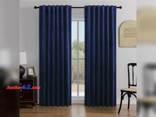 Lot 44-6668b - LumiLoom Room Darkening Curtains 96 Inches Long, Blue Velvet Curtains for Living Room Winter, 2 Panels Set W52 x L96 Appears New