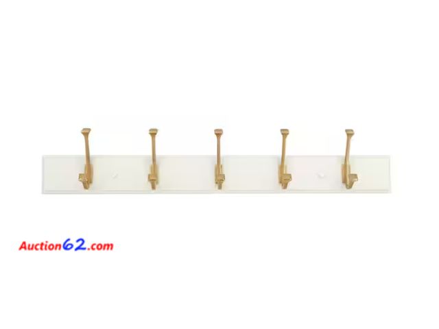 Lot 44-1836i - 27 in. Soft White with Warm Undertone Hook Rack with 5 Brushed Gold Hooks Appears New, A basic inspection has been given to this item. Sold ...
