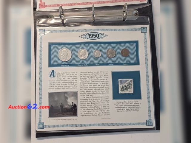 Lot 44-8319p - US COINS OF THE 1950's COMMEMORATIVE SET FOR 1950! COMES WITH A 1950-P 90% FRANKLIN HALF DOLLAR, 1950-D 90% SILVER WASHINGTON QUARTER, 1950-...