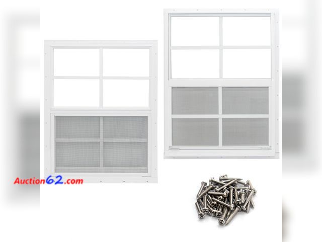 Lot 44-1638w - $122.98 Retail price - NeatiEase 2 Pack Shed Window, 24" x 36" Flush Mount Window with Tempered Glass and Fiberglass Screen for Shed, Chicke...