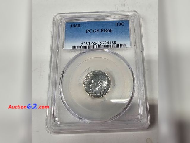 Lot 44-8330b - 1960 ROOSEVELT 90% SILVER DIME PROOF GRADED PR66 BY PCGS. MINTED IN PHILADELPHIA BEFORE SAN FRANCISCO STARTED DOING OUR PROOF COINAGE.-NT