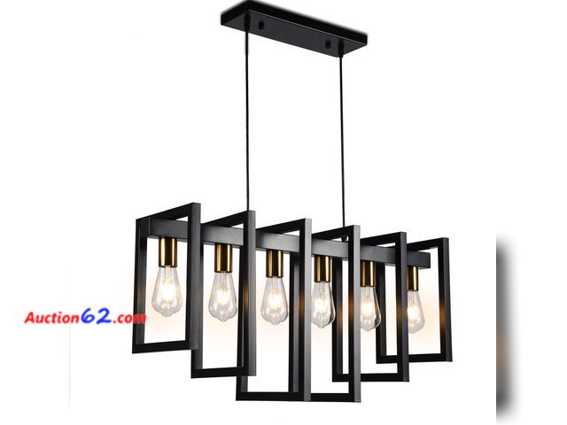 Lot 44-1677o - $79.98 Retail price - SomSom Modern Kitchen Island Light Pendant Chandelier 6-Light Ceiling Light Industrial Pendant Lighting Fixture Matte ...
