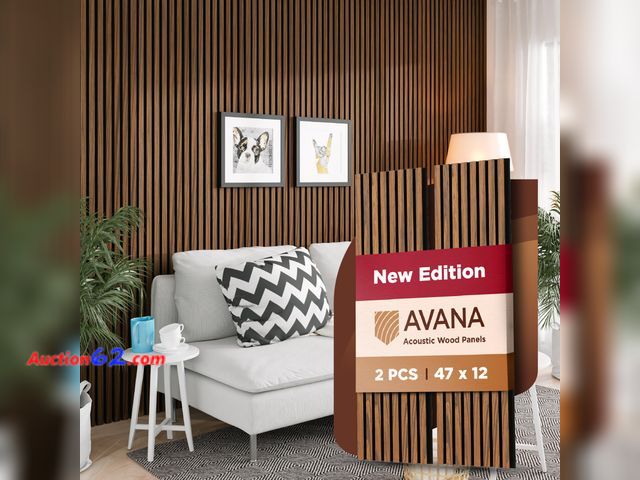 Lot 44-2536w - Avana Acoustic Wood Wall Panels – 47.2 x 12.6 Inch Rustic Walnut Acoustic Panels 2 PCs – Wall Panels for Interior Wall Decor for Homes, Offi...