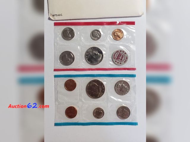 Lot 44-8506g - 1972 MINT SET W/KENNEDY HALVES, WASHINGTON QUARTERS, ROOSEVELT DIMES, JEFFERSON NICKELS AND LINCOLN CENTS IN ORIGINAL US MINT PACKAGING. BOT...