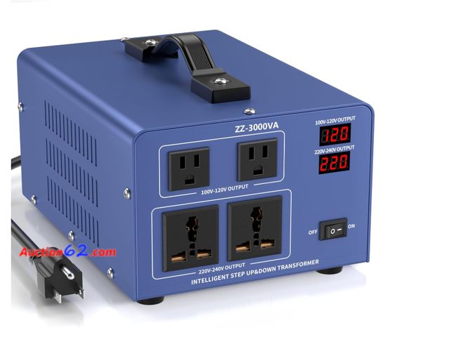 Lot 44-19b - $235 Retail price - Intelligent Step Up &amp; Down Transformer - MT-BYQ - 6000VA, Voltage Converter, US/EU Outlets, Digital Display, Blue Ap...