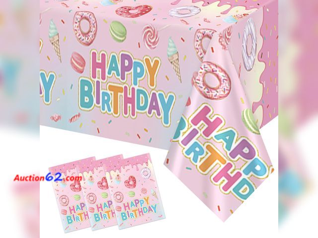 Lot 44-9038 - Greencian 3Pcs Sweet Sassy and 7 Birthday Tablecloths 54" x 108" Appears New, A basic inspection has been given to this item. Sold AS-IS. Ne...