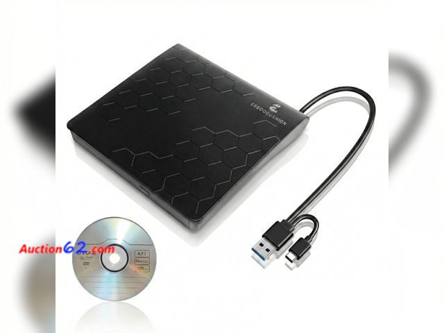Lot 44-9098 - External DVD Drive USB 3.2 Gen 1 Slim Portable CD/DVD Burner, High-Speed Optical Drive Writer for Laptop Desktop, Plug &amp; Play Media Play...
