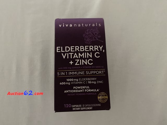 Lot 44-2016o - New. Expiration date is 02/2027. Viva Naturals Elderberry, Vitamin C + Zinc  120 capsules. 5 in 1 immune support. Powerful antioxidant formu...