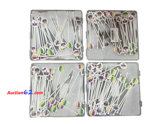 Lot 44-9127o - Lot of (4) Packs of Chengu 30 Pcs each 6 Inch Mardi Gras Decoration Mardi Gras Swizzle Sticks Plastic Cocktail Stirrers Appears New, A basic...