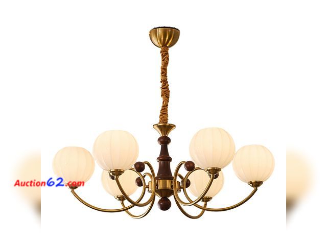 Lot 44-900w - $189.99 Retail price - svodsen Mid Century Milk Glass Chandelier, Rustic Vintage Wood Chandelier Mid Century Farmhouse Ceiling Lamp Gold Spu...