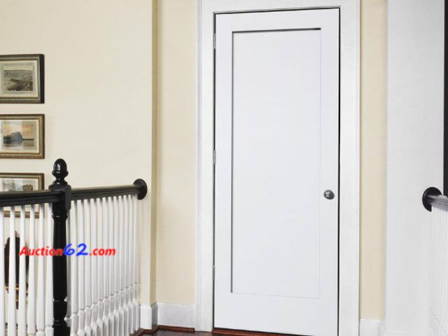 Lot 44-35g - Retail value $558- Shaker Flat Panel 24 in. x 80 in. Right Hand Solid Core Primed HDF Single Pre-Hung Interior Door with 4-9/16 in. Jamb App...