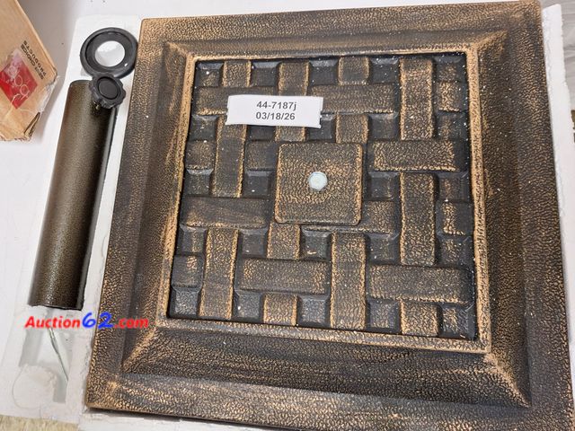 Lot 44-7187j - 26 lb Outdoor patio umbrella stand heavy-duty steel square umbrella base w/bronze finish decorative basket weave pattern  E-Commerce Return,...