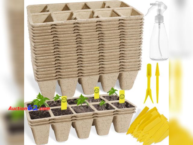 Lot 44-551m - 400Cells Seedling Start Trays with Drain Holes,40pcs Peat Pots Seedling Pots Biodegradable,Seedling Starter Kit,Organic Germination Plant St...