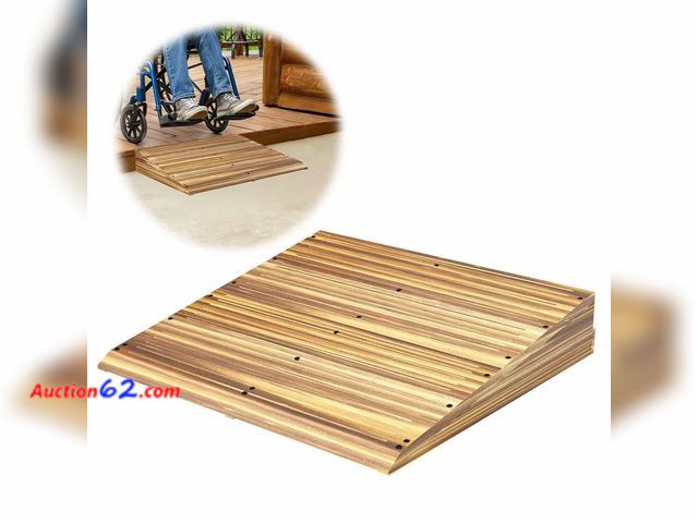Lot 44-915 - $95.99 Retail price - Wooden Threshold Ramp for Home Steps, 4" Rise Doorway Ramp with Non-Slip Grooves, Door Ramp for Wheelchair/Walker/Cart...