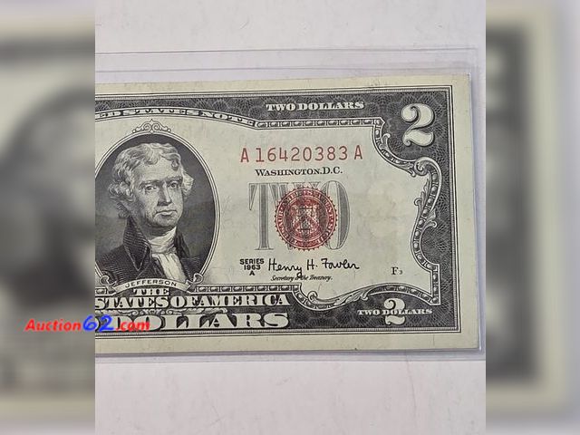 Lot 44-8341p - 1963 A SERIES $2 RED SEAL LEGAL TENDER NOTE. UNCIRCULATED. FROM THE GOOD OLD DAYS WHEN MONEY SAID "LEGAL TENDER FOR ALL DEBTS, PUBLIC AND PR...