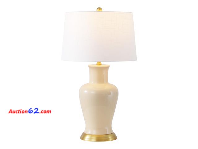 Lot 44-1179o - $103.99 Retail price - JONATHAN Y 29" Almond Traditional Ceramic Urn LED Table Lamp for Bedroom Decor, White Linen Drum Shade, Classic Night...