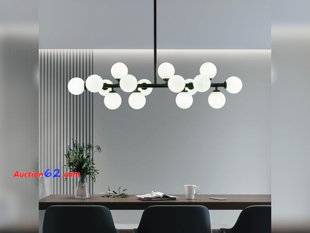 Lot 44-1779w - $145.59 Retail price - CROSSIO Modern Linear Chandeliers Black 16 Lights Pendant Light Fixtures Bubble Glass Chandelier Mid Century Sputnik ...