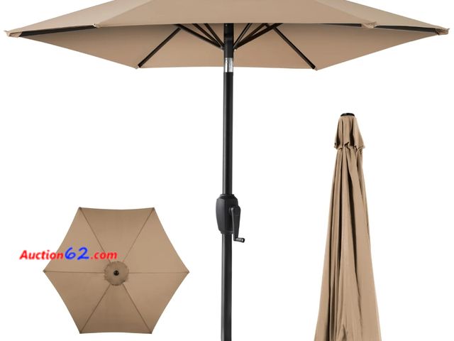 Lot 44-6991g - Outdoor Market Patio Umbrella w/ Push Button Tilt, Crank Lift - 7.5ft Appears New