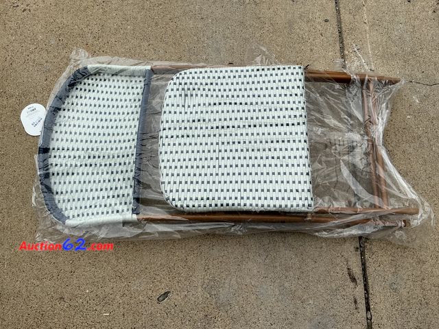 Lot 44-321e - French Bistro Folding Chair Blue White Woven Seat &amp; Back See All Photo's E-Commerce Return, A basic inspection has been given to this it...