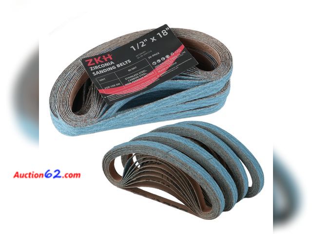 Lot 44-709 - ZKH Zirconia Sanding Belts for Metal Working, 3/8" x 13" Belt Sander Paper, 30 Pack 6 Each of 60/80/100/120/180 Assorted Grits Sander Belts ...