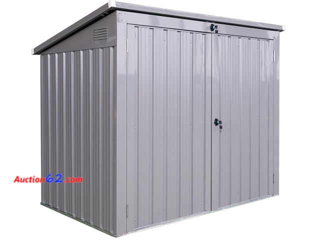 Lot 44-914w - Outdoor Garbage Bin Shed Stores Shed, Lockable Trash Can Storage, Metal Storage for Trash Cans, Garden Tools, Lawn Mower, Gray E-Commerce Re...