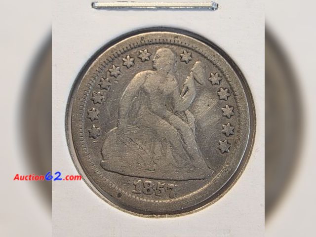 Lot 44-8315x - 1857 SEATED LIBERTY 90% SILVER DIME. MINTED IN PHILADELPHIA.-NT
