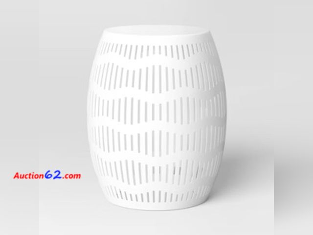 Lot 44-4082b - (Damaged) Zeus Patio Poolside White Cutout Metal Side Table E-Commerce Return, A basic inspection has been given to this item. Sold AS-IS.