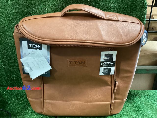 Lot 44-172g - Titan Faux Leather Cooler Tote- Brown - Missing Big Strap  E-Commerce Return, A basic inspection has been given to this item. Sold AS-IS.