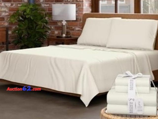 Lot 44-6603g - SUPREME ELEGANCE Oatmeal King Size Sheet Set, Lightweight &amp; Breathable, 100% Cotton Percale Sheets King, Organic Cotton Oatmeal Sheets, ...