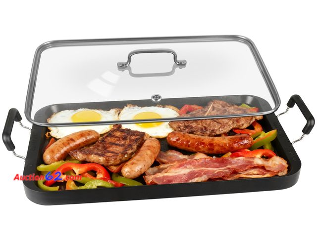 Lot 44-857i - Vayepro 2-Burner Griddle Pan with Glass Lid - Nonstick Stovetop Griddle for Gas &amp; Glass Cooktops - Aluminum Camping Grill Pan for Breakf...