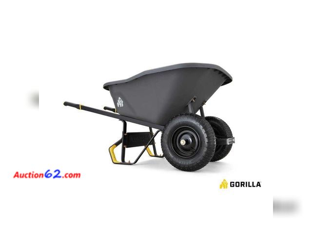 Lot 44-797f - 8 Cu. Ft. Dual-Wheel Wheelbarrow, Pro-Grade Poly Bucket, Steel Handles, Dual 16 Not Tested E-Commerce Return, A basic inspection has been gi...