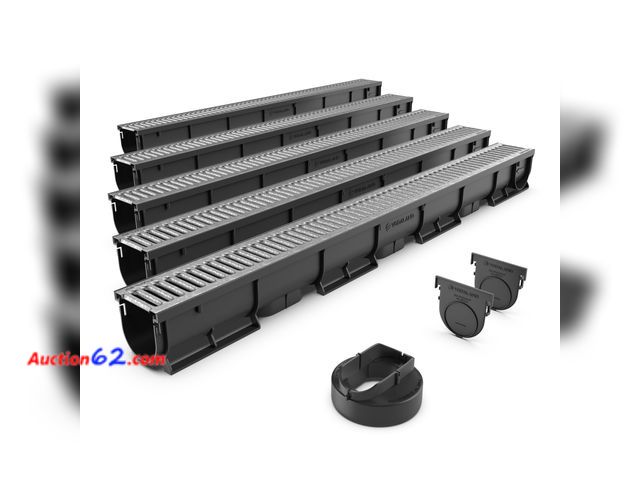 Lot 44-2530w - $127.51 Retail price - Vodaland - 3 Inch Easy 1 Premium Trench Drain Channel - Galvanized Stamped Steel Grating (5) Appears New, A basic ins...