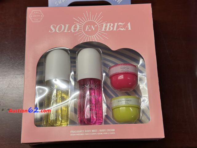 Lot 44-4040e - Solo Ibiza fragrance body mist and body cream. Toledo tango and mar bella flavors. See All Photo's Not Tested Never opened, Factory Sealed