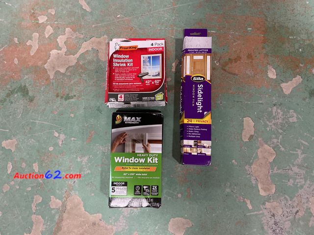 Lot 44-952e - Frost King Window Insulation Shrink Kit, 4-Pack, Max Authority Heavy Duty Window Kit, Gila Frosted Lattice Sidelight Window Film Not Tested ...