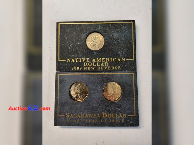 Lot 44-8302k - 2009 NATIVE AMERICAN NEW REVERSE SACAGAWEA DOLLAR AND 2000 P AND D SACAGAWEA DOLLAR 2 COIN SET. ALL 3 COINS COME IN HEAVY THICK PROTECTIVE H...