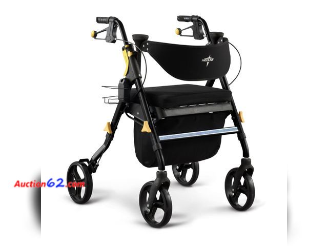 Lot 44-137a - $111.54 Retail price - Medline Premium Empower Folding Mobility Rollator Walker with Memory Foam Seat, Black, 300 lb. Weight Capacity, 8” Wh...