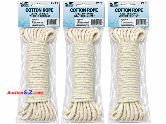 Lot 44-6213m - 3 packs of cotton rope 50ft each. See All Photo's Not Tested Never opened, Factory Sealed