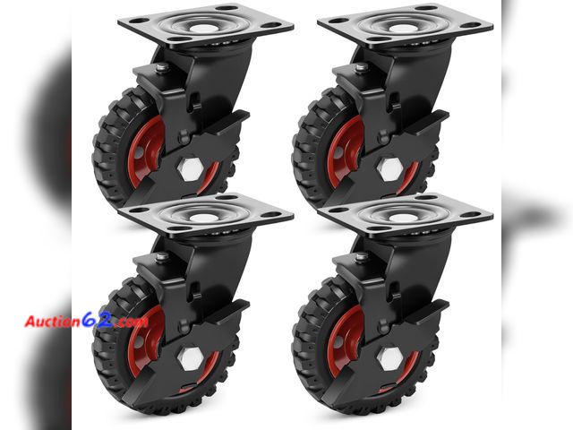 Lot 44-254m - Humagineer 5 Inch Outdoor Heavy Duty Casters Wheels Set of 4, Sturdy Large Rubber Casters with Brake, Industrial Grade Plate Swivel Castors ...