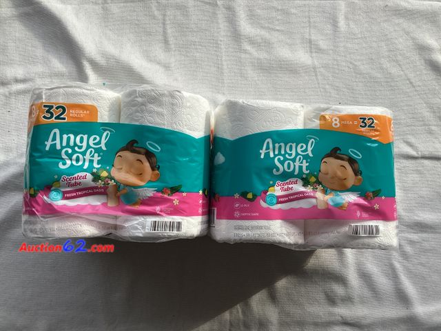 Lot 44-7888P - Lot of (2) Angel Soft 32 roll toilet paper packs.  Fresh tropical oasis.  Appears New, A basic inspection has been given to this item. Sold ...