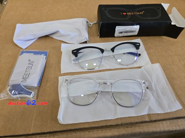 Lot 44-6805b - MEETSUN 2-Pack Blue Light Blocking Glasses Women/Men,Anti Eyestrain Filter Blue Ray Computer Game &amp; UV400/Reduce Glare (Matte Black + Cl...